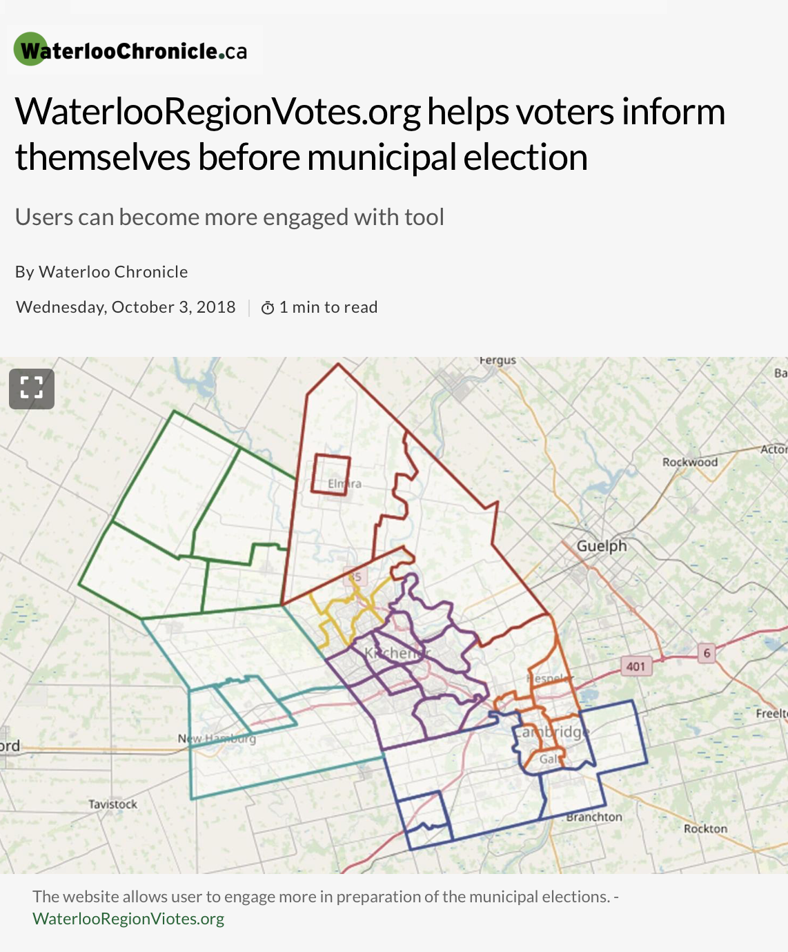 CivicTech WR in the news - Waterloo Chronicle - Oct 03, 2018